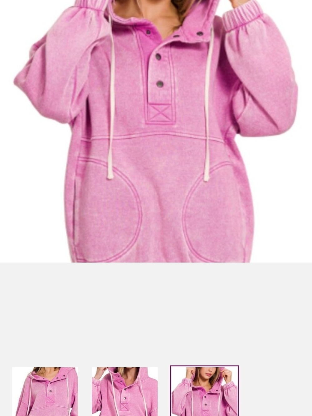 Pink Acid Washed Hooded Pullover Sweatshirt Jacket w/Pockets - Picture 4 of 5